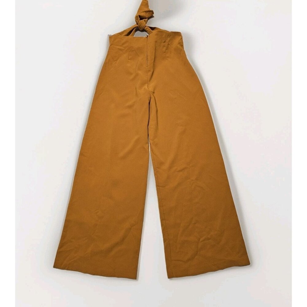 Mosaic & Co Mustard High-Rise Wide Leg Trouser Pants Tie Front Belt Women's Lg - Picture 9 of 9